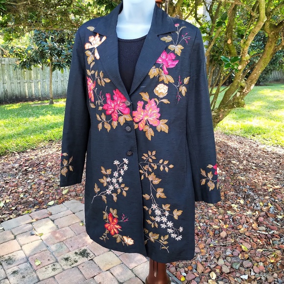 SilkLand Jackets & Blazers - SilkLand Embroidered Long Jacket EUC L